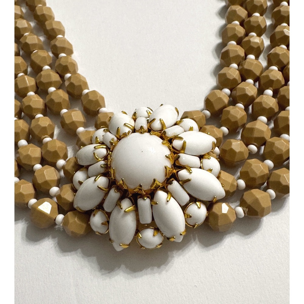 Hattie Carnegie 1950's-60's multi strand faceted beads w/ floral centerpiece EUC